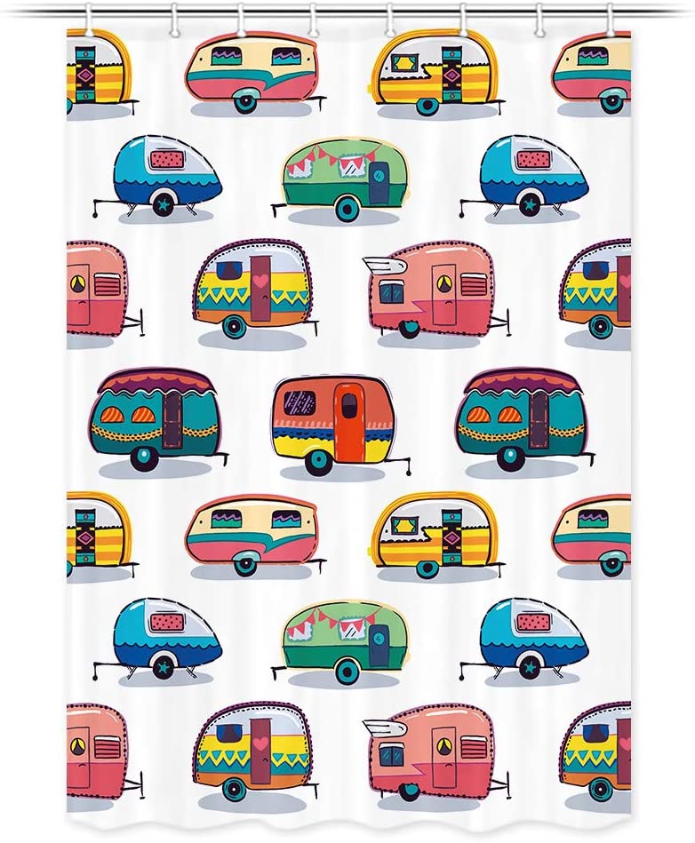 Retro RV Fun Camping Happy Camper Stall Shower Curtain Set for Camper Bathroom
