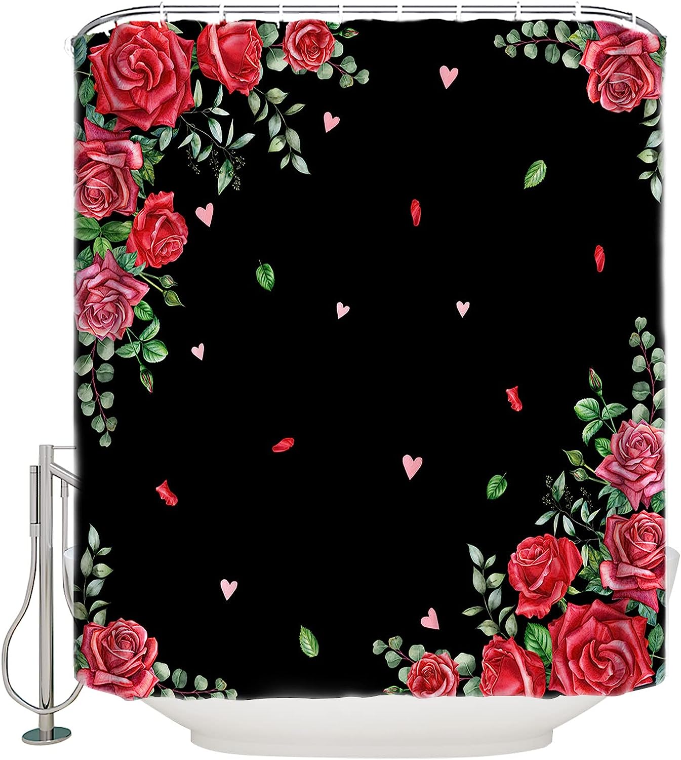 Retro Red Pink Flower Love Heart Valentine's Day Shower Curtain