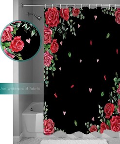 Retro Red Pink Flower Love Heart Valentine's Day Shower Curtain