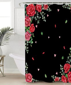 Retro Red Pink Flower Love Heart Valentine's Day Shower Curtain