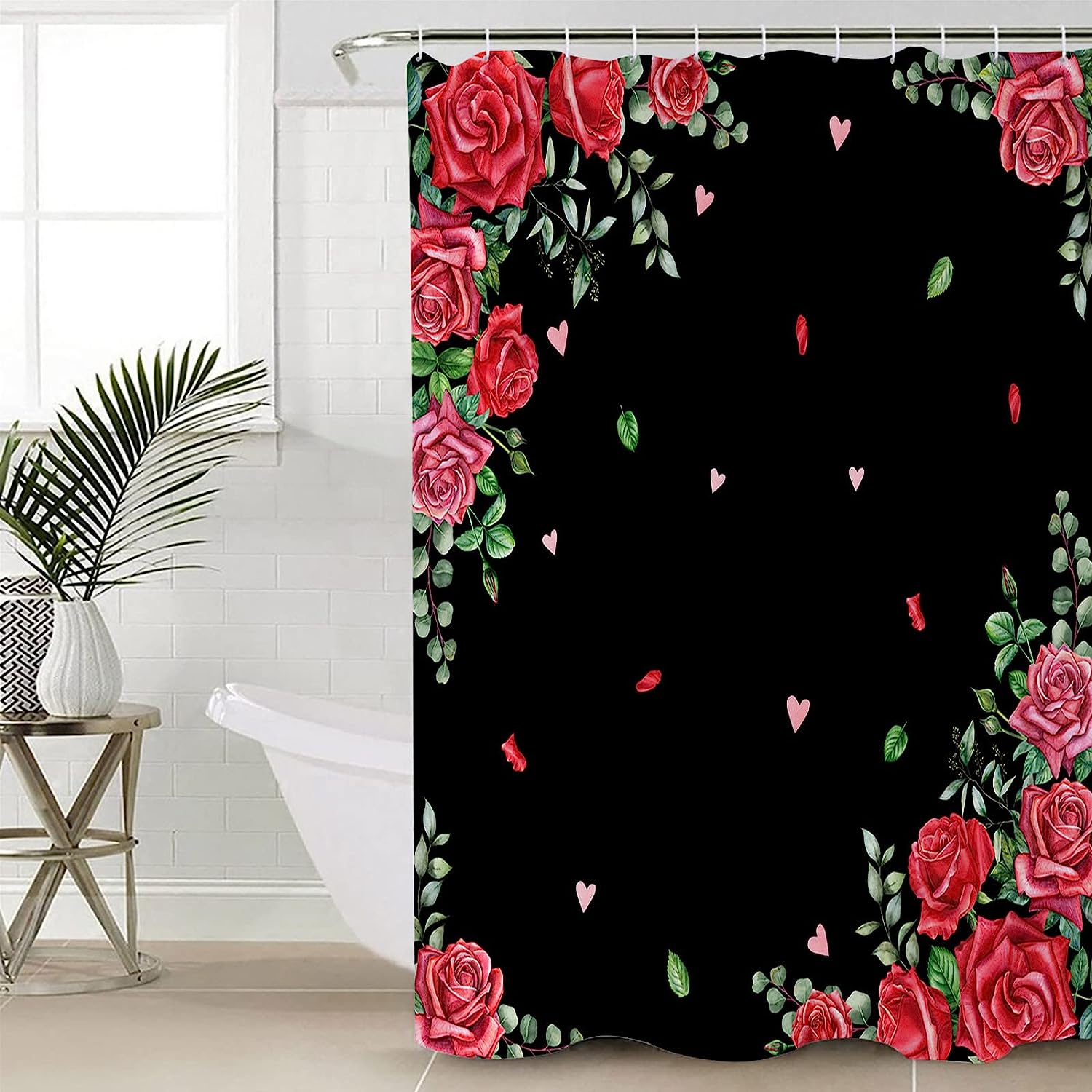 Retro Red Pink Flower Love Heart Valentine's Day Shower Curtain