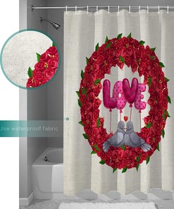 Retro Red Rose Flower Wreath Dove Love Valentine's Day Shower Curtain