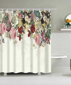 Retro Rose Floral Shower Curtain with Durable Fabric - Vintage Bath Curtain for Waterproof and Odorless Bathroom