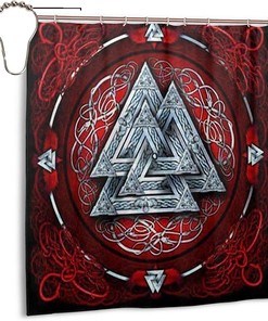 Retro Runic Viking and Norse Mythology Print Shower Curtain Bathroom Decor for Home, Hotel, Office
