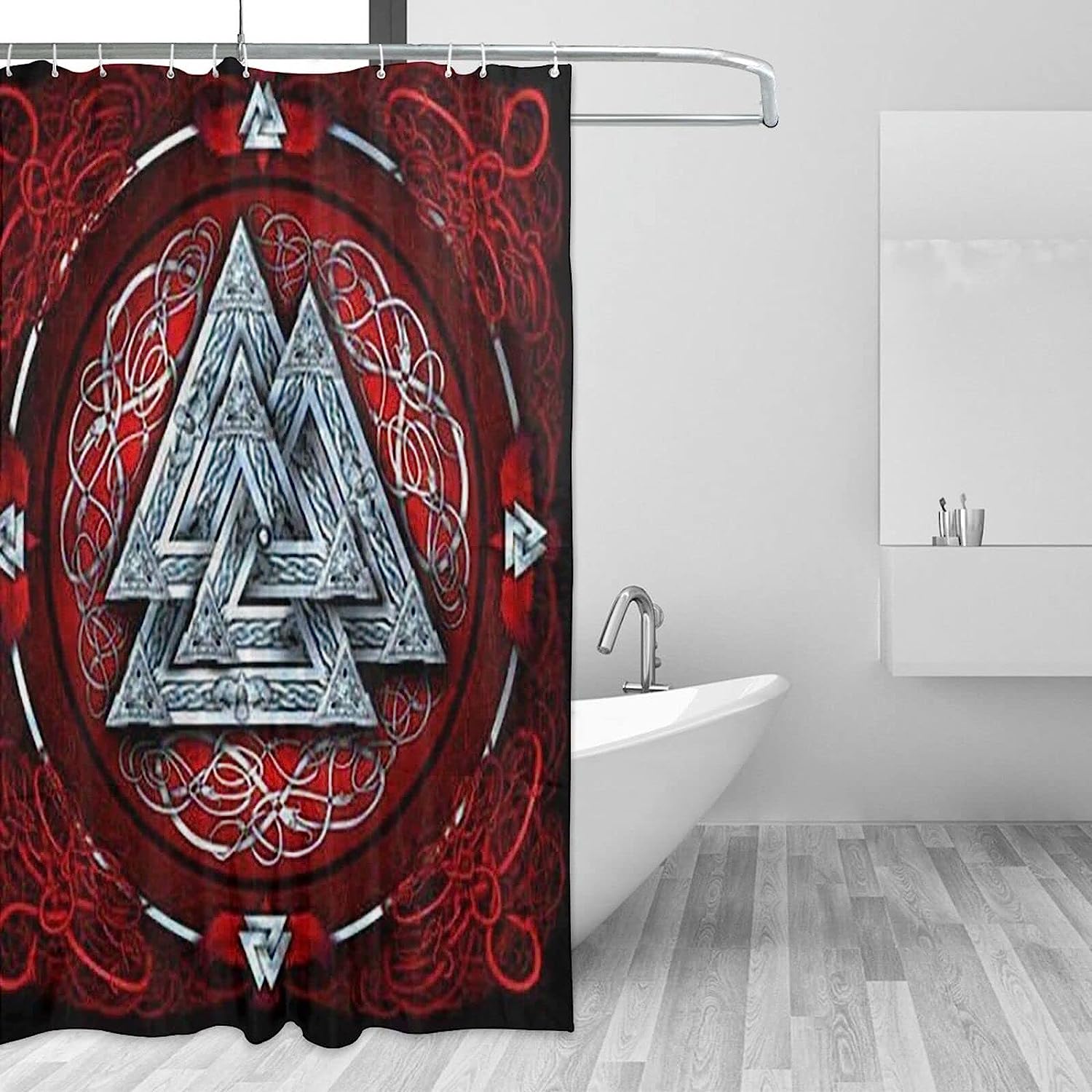 Retro Runic Viking and Norse Mythology Print Shower Curtain Bathroom Decor for Home, Hotel, Office