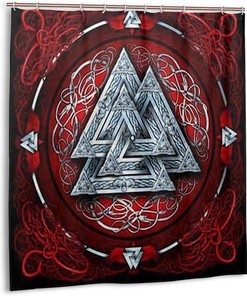 Retro Runic Viking and Norse Mythology Print Shower Curtain - Waterproof Bath Curtain