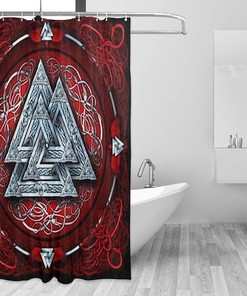 Retro Runic Viking and Norse Mythology Print Shower Curtain - Waterproof Bath Curtain
