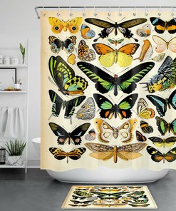 Retro Rustic Butterfly Shower Curtain, Colorful Bathroom Decor by Vantaso