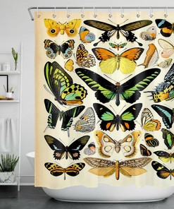 Retro Rustic Butterfly Shower Curtain, Colorful Bathroom Decor by Vantaso