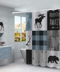 Retro Rustic Lodge Bear Moose Deer Shower Curtain and Bathroom Theme Set