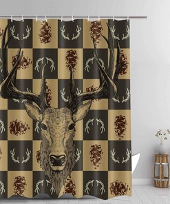 Retro Rustic Patchwork Deer Shower Curtain, Farmhouse Wildlife Artwork For Country Bathroom Decor 