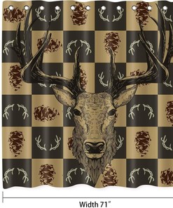 Retro Rustic Patchwork Deer Shower Curtain, Farmhouse Wildlife Artwork For Country Bathroom Decor