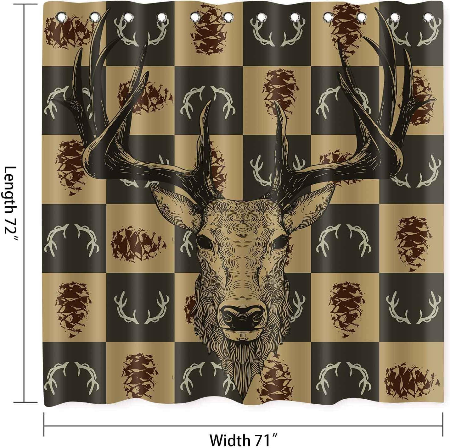 Retro Rustic Patchwork Deer Shower Curtain, Farmhouse Wildlife Artwork For Country Bathroom Decor