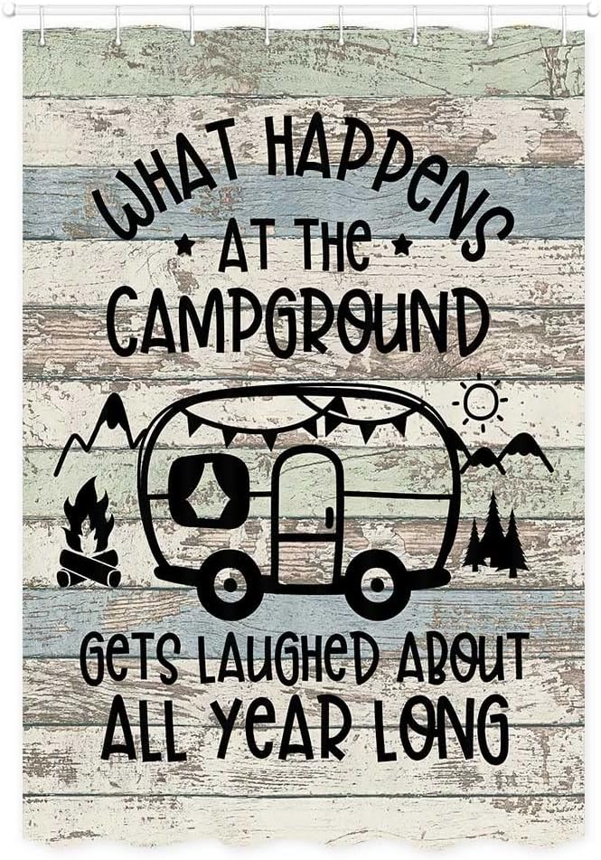 Retro Rustic Wood Funny Rv Shower Curtain For Travel Trailer Bathroom