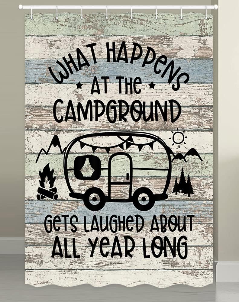 Retro Rustic Wood Funny Rv Shower Curtain For Travel Trailer Bathroom