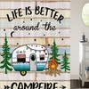 Retro Rustic Wood Neutral Color Travel Bath Curtain For A Happy Camper Bathroom 
