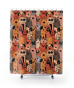 Retro Shower Curtain with Cute Dogs Pattern for Bathroom Decoration