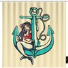 Retro Siren Mermaid Shower Curtain, Pin Up Women Fish With Retro Sail Anchor Fabric