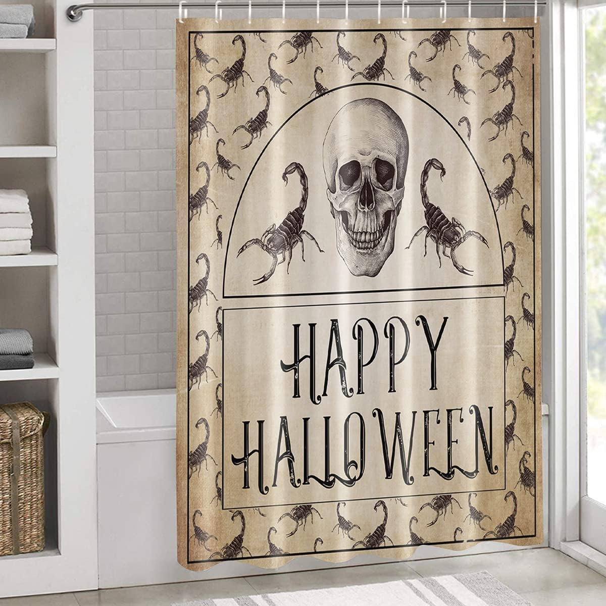 Retro Skull with Scorpion Shower Curtain for Spooky Halloween Bathroom Decor