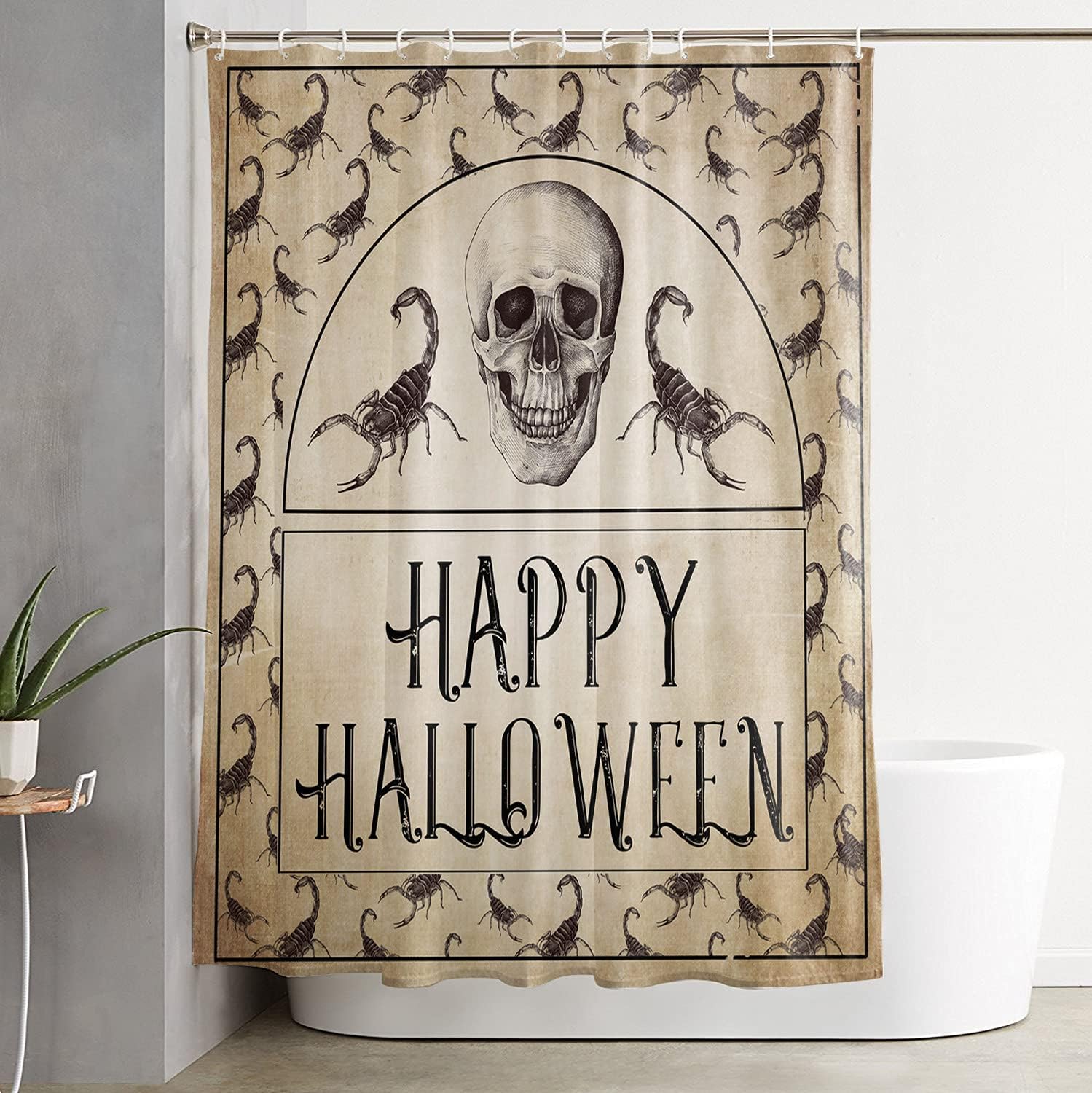 Retro Skull with Scorpion Shower Curtain for Spooky Halloween Bathroom Decor