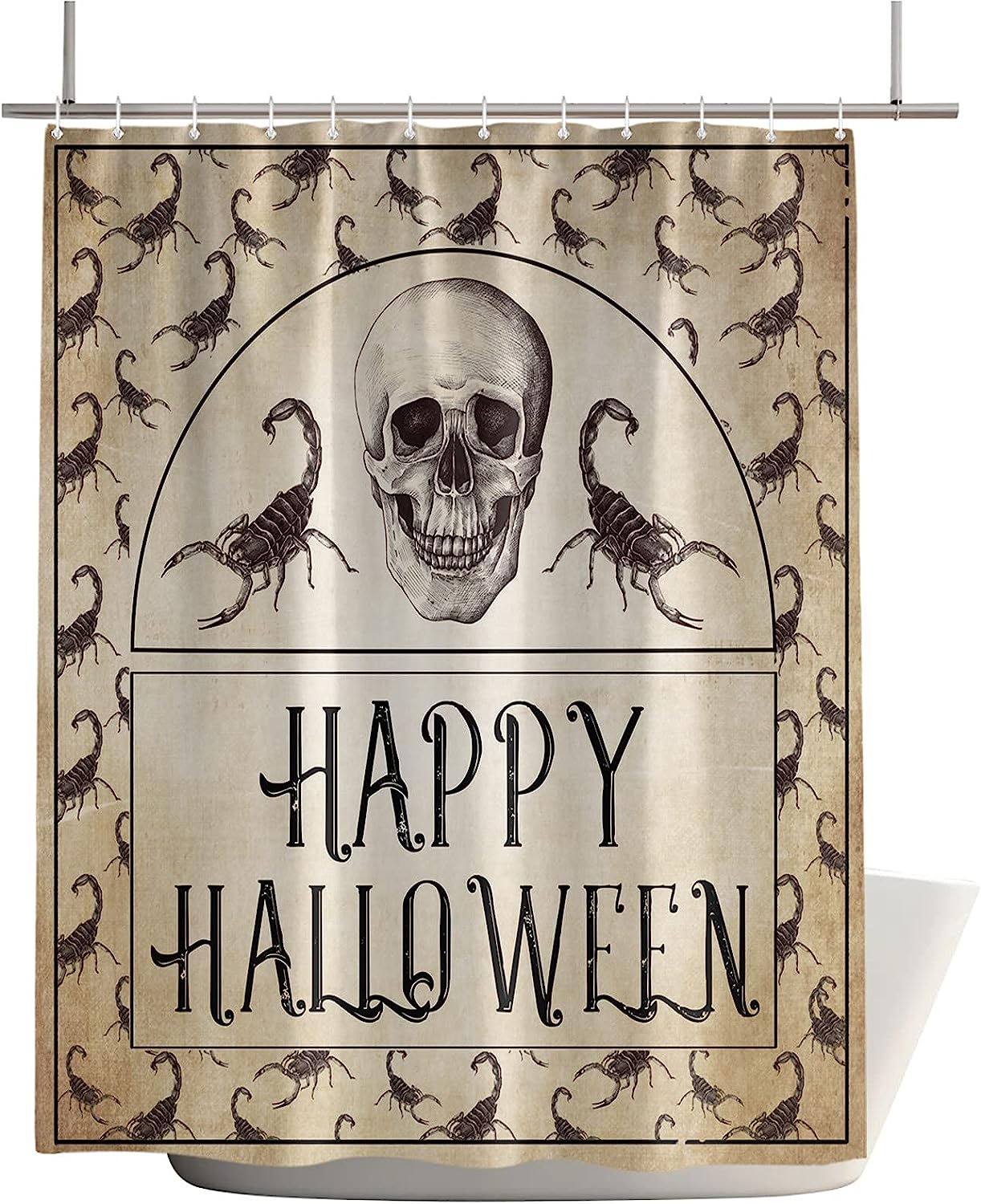 Retro Skull with Scorpion Shower Curtain for Spooky Halloween Bathroom Decor