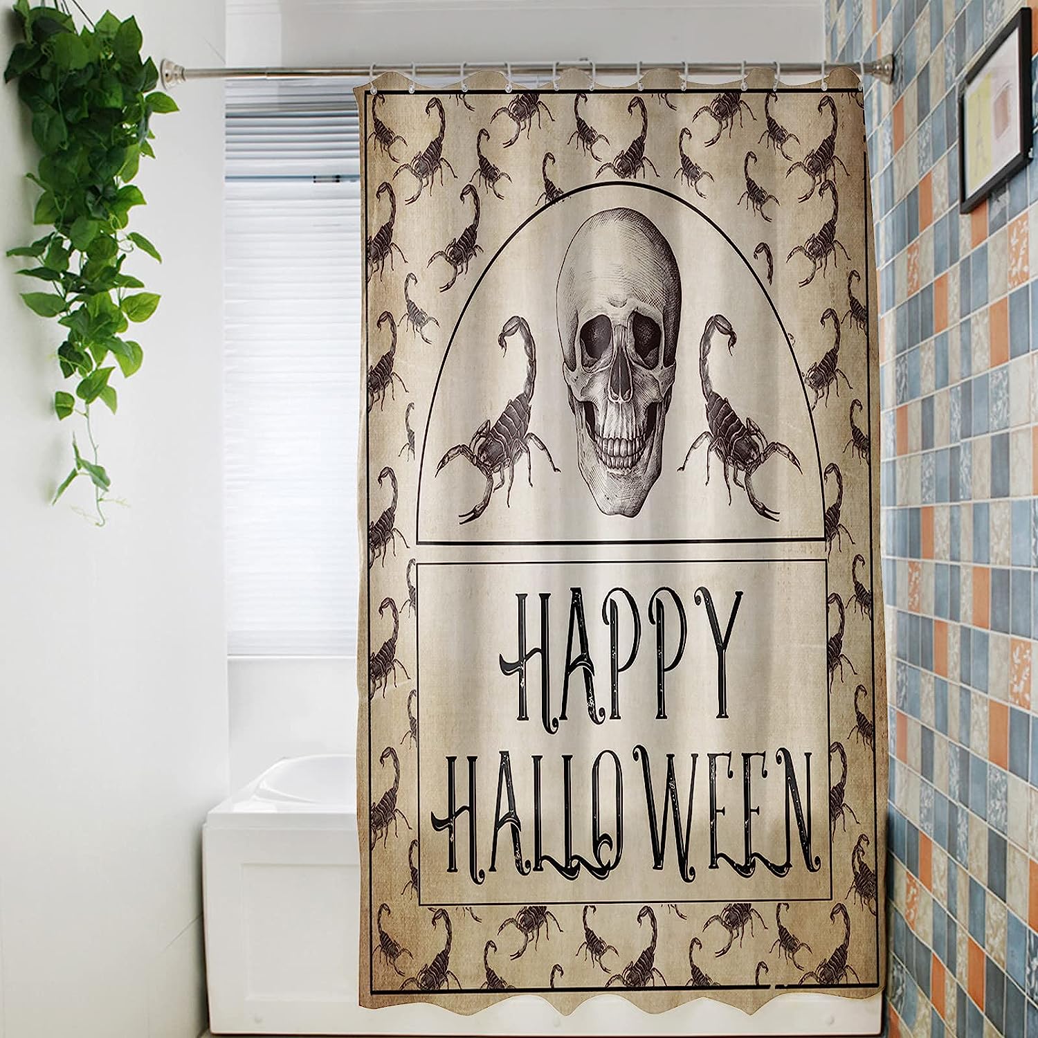 Retro Skull with Scorpion Shower Curtain for Spooky Halloween Bathroom Decor