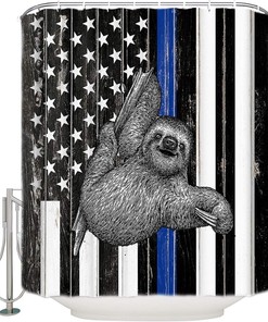 Retro Sloth American Flag Shower Curtain - Lightweight Machine Washable Waterproof Fabric Bathroom Accessory