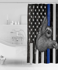Retro Sloth American Flag Shower Curtain - Lightweight Machine Washable Waterproof Fabric Bathroom Accessory