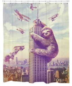 Retro Sloth Print Fabric Shower Curtain For Movie And Bathroom Decor