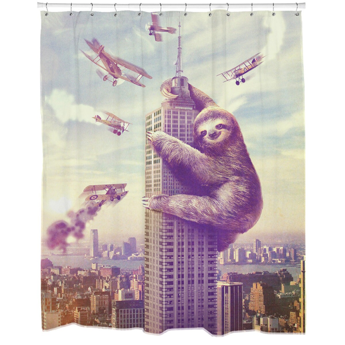 Retro Sloth Print Fabric Shower Curtain For Movie And Bathroom Decor