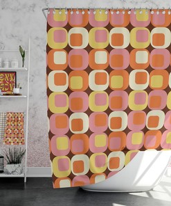 Retro Squares Mid Century Modern Shower Curtain for Vintage Bathroom