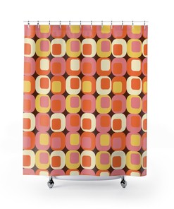 Retro Squares Mid Century Modern Shower Curtain for Vintage Bathroom
