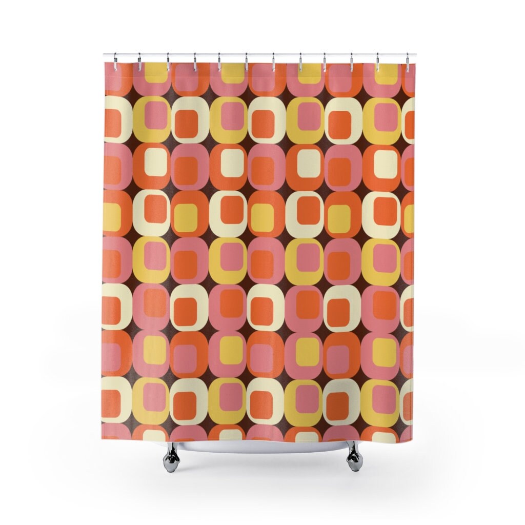 Retro Squares Mid Century Modern Shower Curtain for Vintage Bathroom