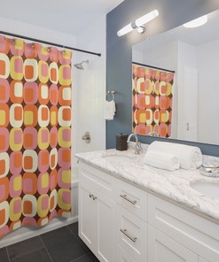 Retro Squares Mid Century Modern Shower Curtain for Vintage Bathroom