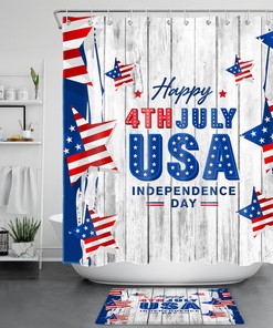 Retro Star Independence Day Shower Curtain for Bathroom - Patriotic Bath Accessories Set