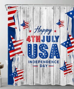 Retro Star Independence Day Shower Curtain for Bathroom - Patriotic Bath Accessories Set