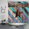 Retro Star Shower Curtain - Rustic Wood Board Texas Bathroom Decor