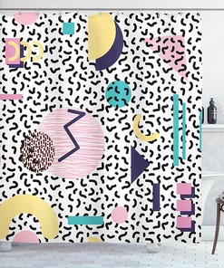 Retro Style 90S Geometric Pattern Half Moon Triangle Shower Curtain