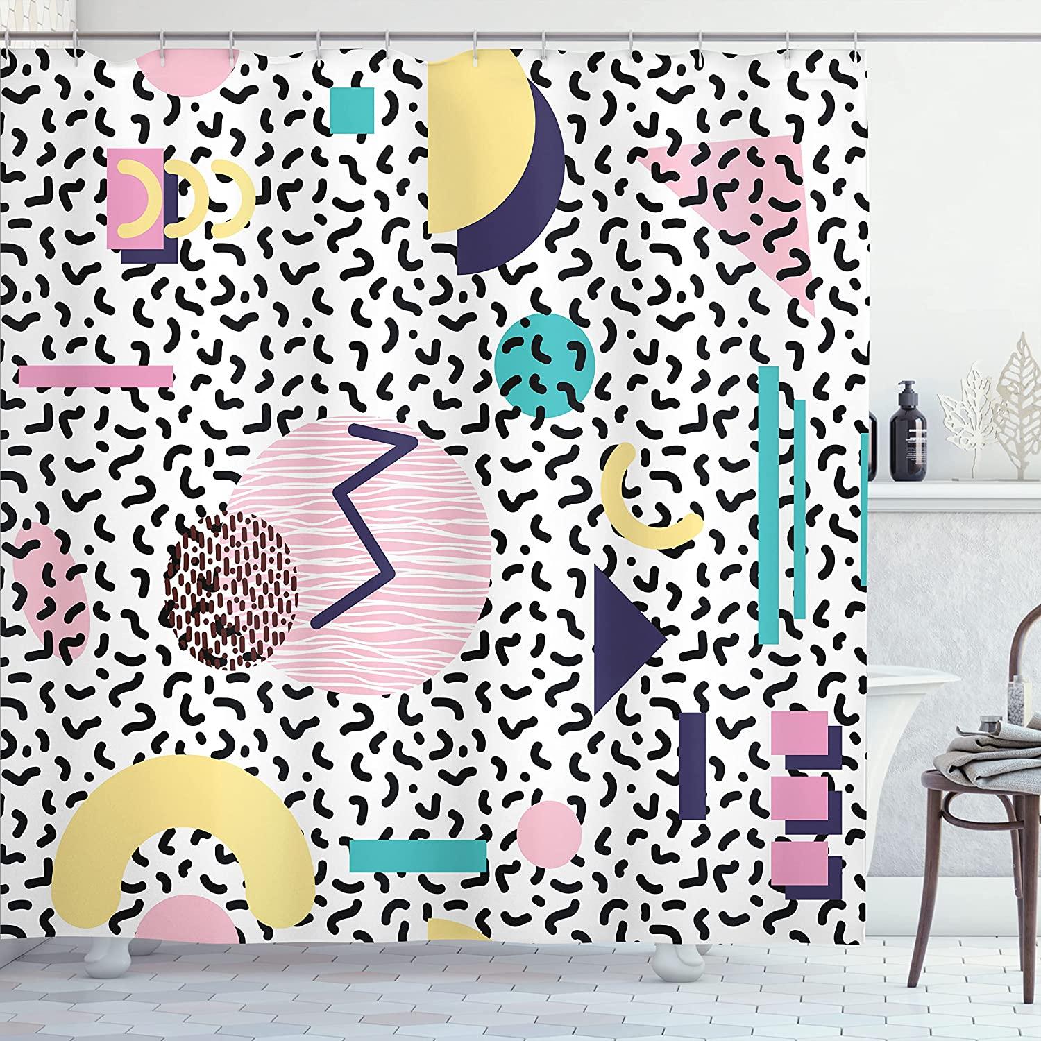 Retro Style 90S Geometric Pattern Half Moon Triangle Shower Curtain