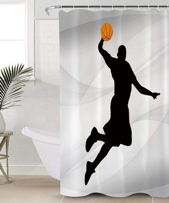 Retro Style Basketball Player Silhouette Shower Curtain for Bathroom Decor