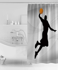 Retro Style Basketball Player Silhouette Shower Curtain for Bathroom Decor
