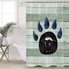 Retro Style Happy Camping Green Wood-Grain Bear's-Paw Shower Curtain for Bathroom Decor