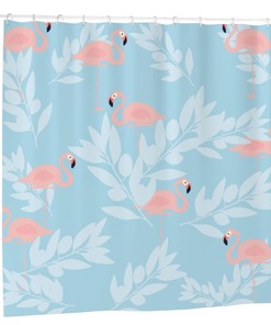 Retro Style Tropical Leaves Graphic Print Flamingo Shower Curtain For Bathroom Decor