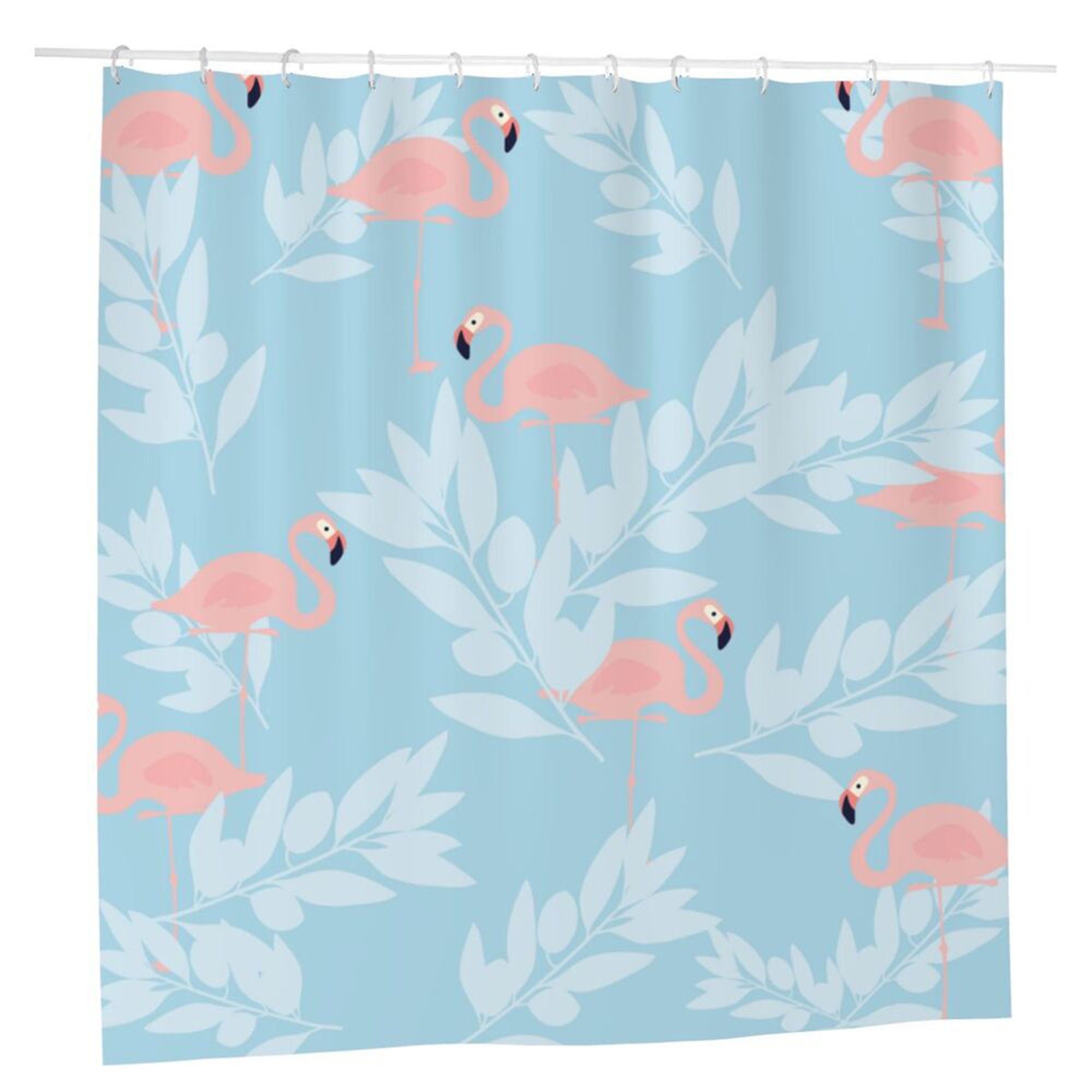 Retro Style Tropical Leaves Graphic Print Flamingo Shower Curtain For Bathroom Decor