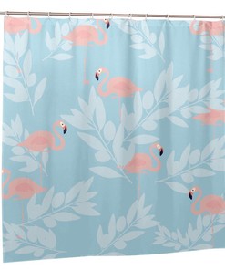 Retro Style Tropical Leaves Graphic Print Flamingo Shower Curtain For Bathroom Decor