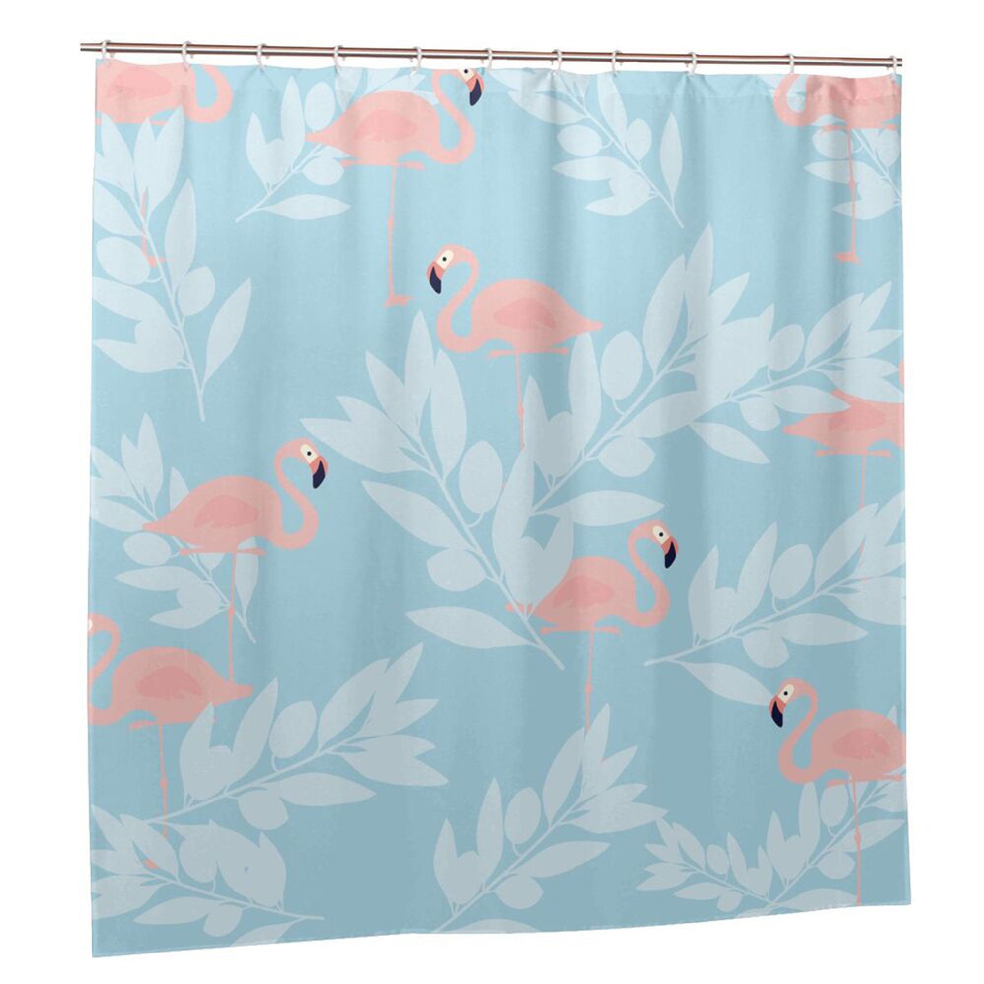 Retro Style Tropical Leaves Graphic Print Flamingo Shower Curtain For Bathroom Decor