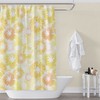 Retro Style Yellow Citrus Shower Curtain with Fun Art Print of Lemons and Oranges for a Boho Bath
