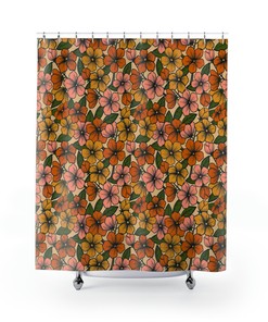 Retro Summer Floral Shower Curtain with Boho Aesthetic Flowers - Cute Bath Accessories Set