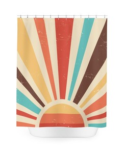 Retro Sun Custom Printed Boho Shower Curtain with Funky Abstract Design - Unique Bath Curtain for Retro Bathroom
