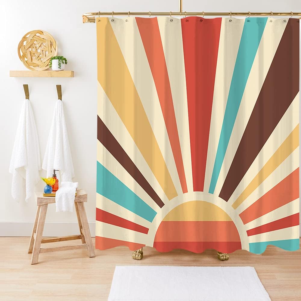 Retro Sunburst Shower Curtain for a Groovy Bathroom